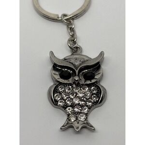 Metal Silver Color Own Keychain Rhinestones Black Onyx Eyes Purse Key Fob